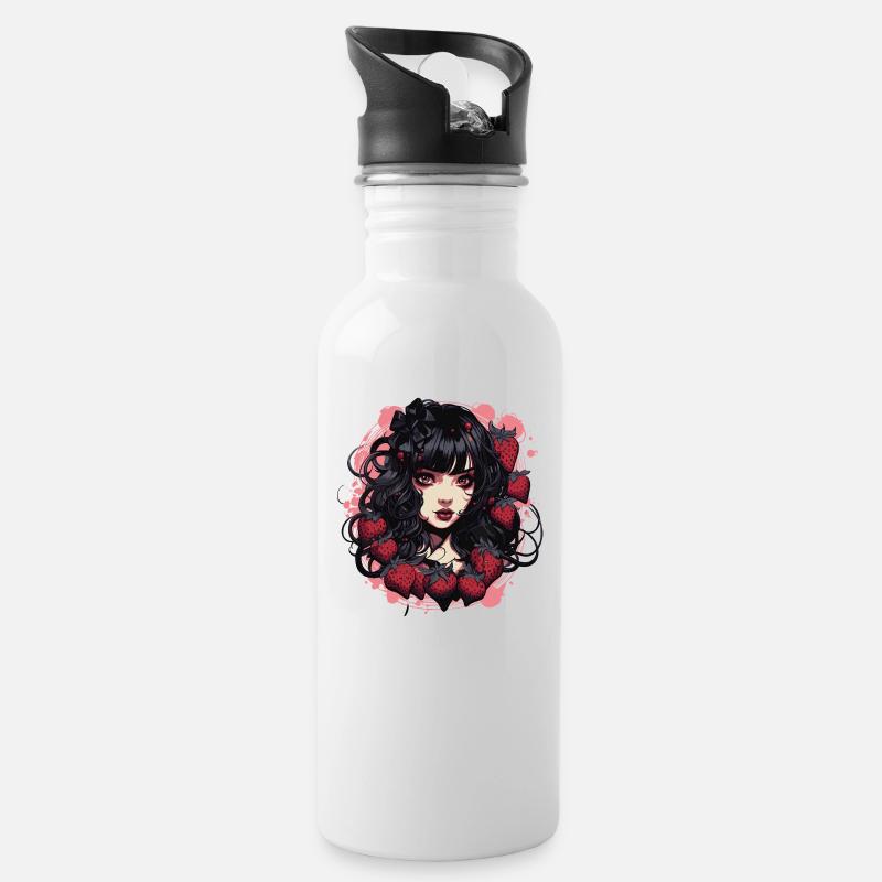 Emo Gothique Fraises Fille - Gourde avec paille intégrée - blanc