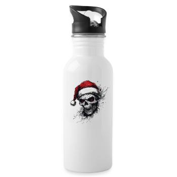 Schädel mit Weihnachtsmütze - Trinkflasche mit integriertem Trinkhalm - Weiß - Rechts