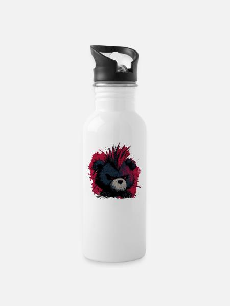 Niedlicher Punk Teddybär - Trinkflasche mit integriertem Trinkhalm - Weiß