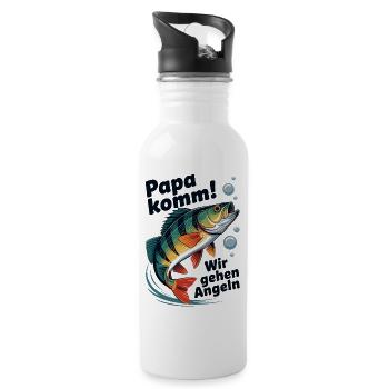 Papa komm wir gehen Angeln springender Barsch - Trinkflasche mit integriertem Trinkhalm - Weiß - Rechts