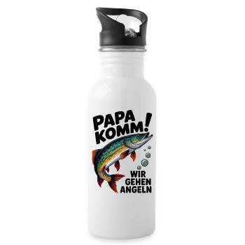 Papa komm wir gehen Angeln springender Hecht - Trinkflasche mit integriertem Trinkhalm - Weiß - Rechts
