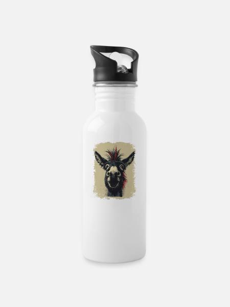 Lustiger Esel - Trinkflasche mit integriertem Trinkhalm - Weiß