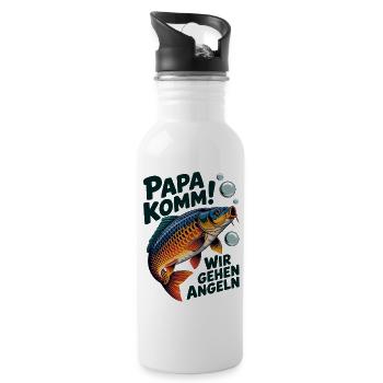 Papa komm wir gehen Angeln! Springender Karpfen - Trinkflasche mit integriertem Trinkhalm - Weiß - Rechts