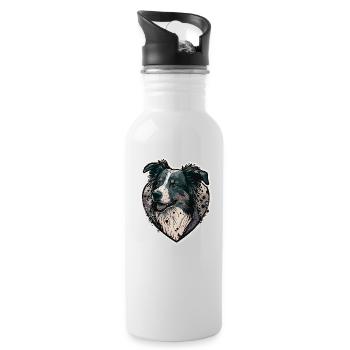 Border Collie Dog - Water bottle with straw - white - Right