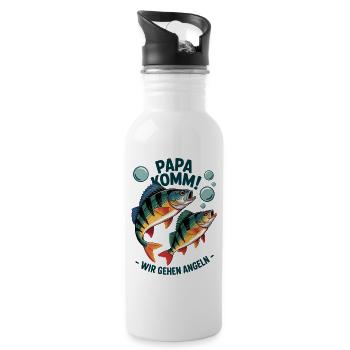 Papa komm wir gehen angeln! Angeln mit Papa - Trinkflasche mit integriertem Trinkhalm - Weiß - Rechts