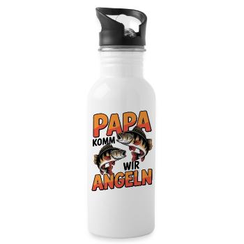 Papa komm wir angeln! Angelabenteuer mit Papa - Trinkflasche mit integriertem Trinkhalm - Weiß - Rechts