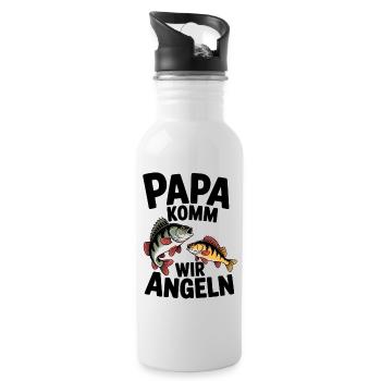 Papa komm wir angeln! Angelabenteuer mit Papa - Trinkflasche mit integriertem Trinkhalm - Weiß - Rechts