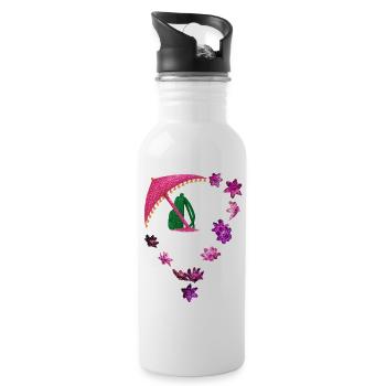 Parapluie pailleté et anneau de fleurs - Gourde avec paille intégrée - blanc - Droite