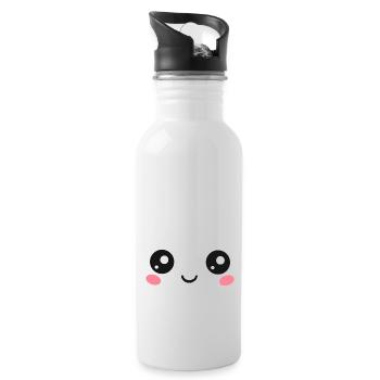 Happy Kawaii Eyes, Manga Face, Anime, Comics - Water bottle with straw - white - Right