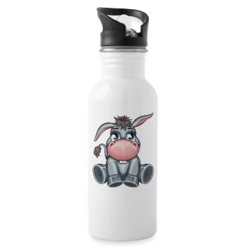 Dessin animé mignon âne animal amoureux illustration - Gourde avec paille intégrée - blanc - Droite