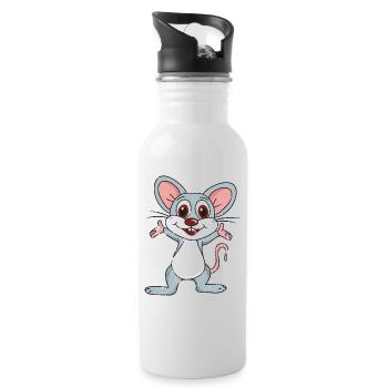 Retro Vintage Grunge Style Maus - Trinkflasche mit integriertem Trinkhalm - Weiß - Rechts