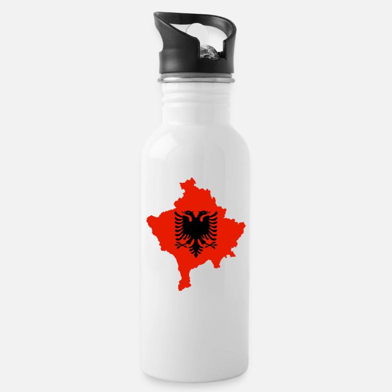 Kosovo Albanian - Trinkflasche mit integriertem Trinkhalm - Weiß