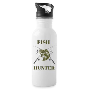 Fish Hunter Tshirt Angler Geschenk - Trinkflasche mit integriertem Trinkhalm - Weiß - Rechts