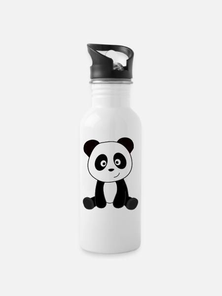 Panda Pandabär süße Tiere Kinder Teddy - Trinkflasche mit integriertem Trinkhalm - Weiß