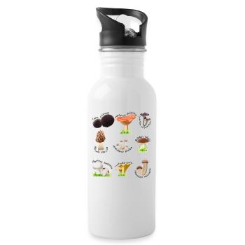 Verschiedene essbare Pilze mit lateinischen Namen - Trinkflasche mit integriertem Trinkhalm - Weiß - Rechts