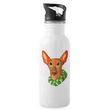 Porträt Hund Podenco - Trinkflasche mit integriertem Trinkhalm - Weiß - Rechts