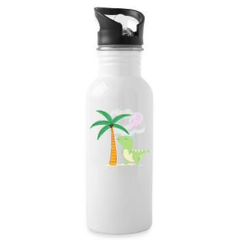 Süßer Dino unter Palme 💗 Design für die Familie - Trinkflasche mit integriertem Trinkhalm - Weiß - Rechts