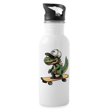 Dino Dinosaur on skateboard with cap cap - Water bottle with straw - white - Right