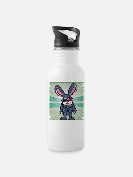 Drôle de lapin - Gourde avec paille intégrée - blanc