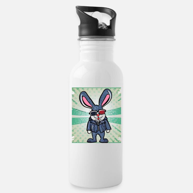 Komischer Hase - Trinkflasche mit integriertem Trinkhalm - Weiß
