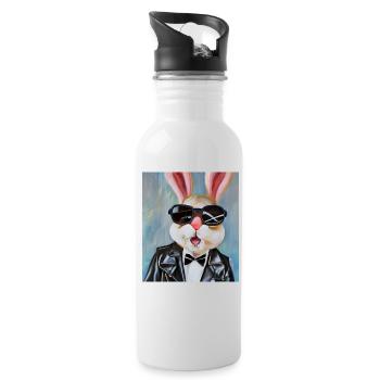 Stylischer Hase - Trinkflasche mit integriertem Trinkhalm - Weiß - Rechts