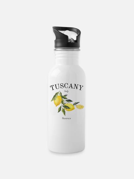 Toskana - Italien - Urlaub - Zitrone - Italia - Trinkflasche mit integriertem Trinkhalm - Weiß