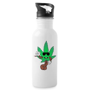 Der Bloom - Weed Cannabis Stoned Hanf Marihuana - Trinkflasche mit integriertem Trinkhalm - Weiß - Rechts