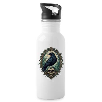 Raven with skull - Water bottle with straw - white - Right