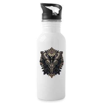Motte mit schwarzen Rosen - Trinkflasche mit integriertem Trinkhalm - Weiß - Rechts