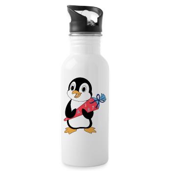 Pino mit pinker Schultüte - Trinkflasche mit integriertem Trinkhalm - Weiß - Rechts
