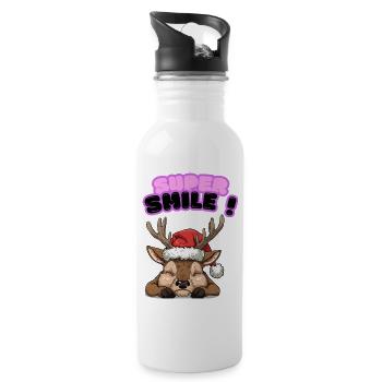 Gute Stimmung - Charmantes schläfriges Weihnachtsrentier - Trinkflasche mit integriertem Trinkhalm - Weiß - Rechts