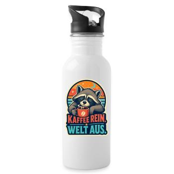 Kaffee rein. Welt aus. – Waschbär - Trinkflasche mit integriertem Trinkhalm - Weiß - Rechts