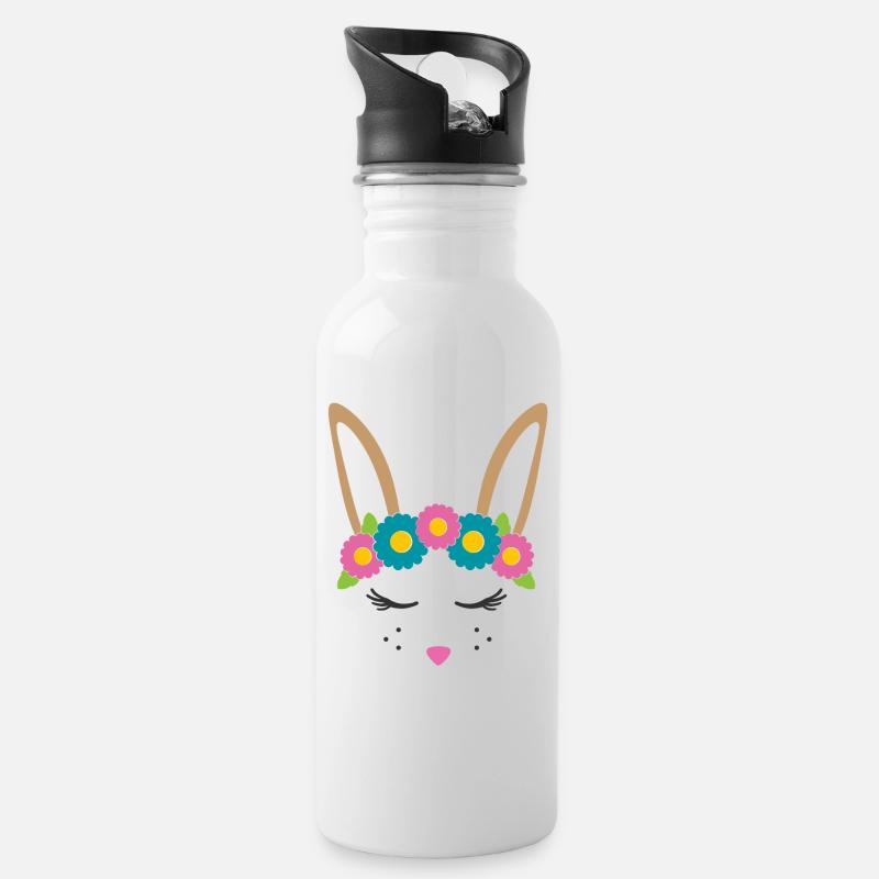 Osterhase - Trinkflasche mit integriertem Trinkhalm - Weiß