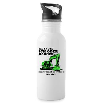Bagger Baggerfahrer Baggern Spruch - Trinkflasche mit integriertem Trinkhalm - Weiß - Rechts