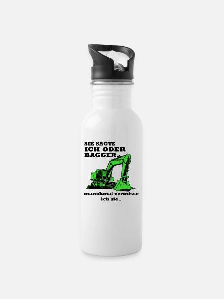Bagger Baggerfahrer Baggern Spruch - Trinkflasche mit integriertem Trinkhalm - Weiß