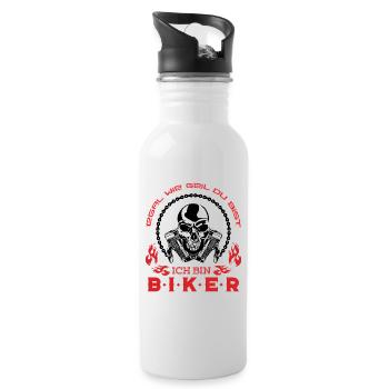 Motorradfahrer Spruch - Trinkflasche mit integriertem Trinkhalm - Weiß - Rechts
