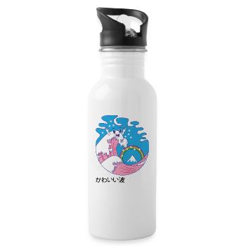 Wave Kanagawa Kawaii japanese cute gift - Water bottle with straw - white - Right