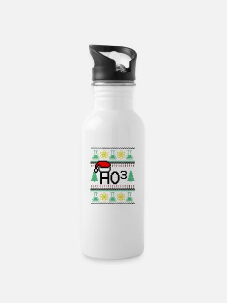 Ugly Christmas Hohoho Chemie lustig Ho Hoch 3 - Trinkflasche mit integriertem Trinkhalm - Weiß