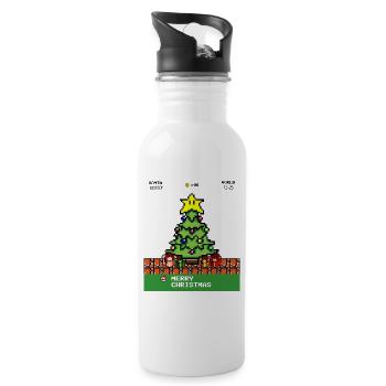 Merry Christmas pixel gambling gaming gamer - Water bottle with straw - white - Right