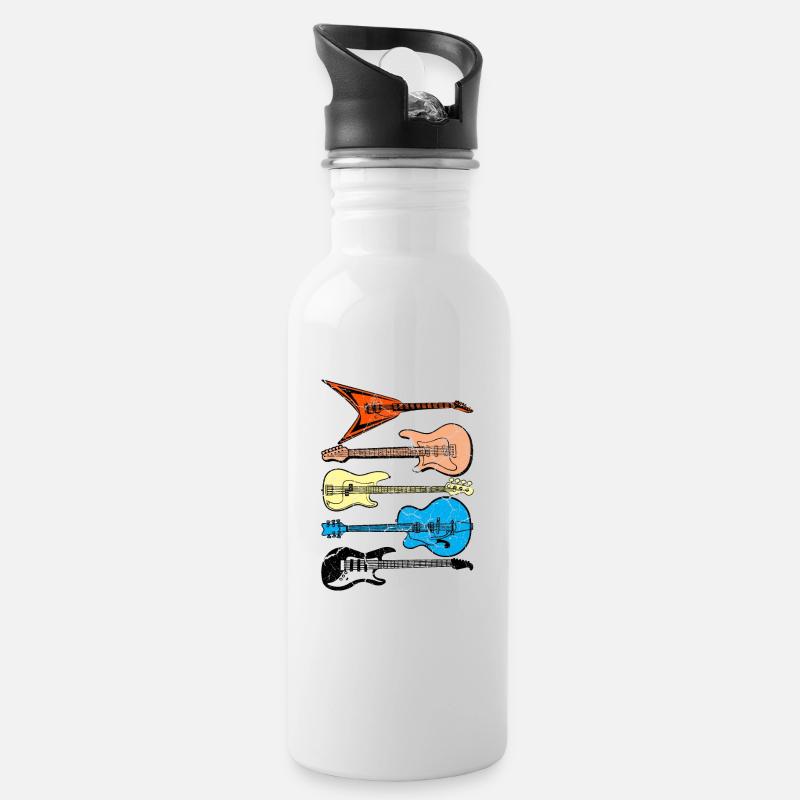 Gitarre Gitarren Geschenkidee - Trinkflasche mit integriertem Trinkhalm - Weiß