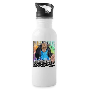 Schachmeister Schimpanse Schach Geschenk - Trinkflasche mit integriertem Trinkhalm - Weiß - Rechts