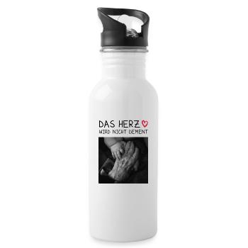 Altenpflege Das Herz Wird Nicht Dement - Trinkflasche mit integriertem Trinkhalm - Weiß - Rechts