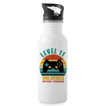 chemise d'anniversaire pour enfants gamer débloqué niveau 11 - Gourde avec paille intégrée - blanc - Droite
