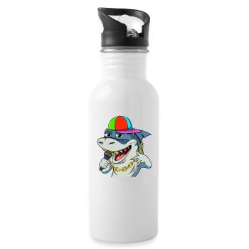 Cooler Rapper Hai mit Mikrofon #13 Cool Sharks - Trinkflasche mit integriertem Trinkhalm - Weiß - Rechts