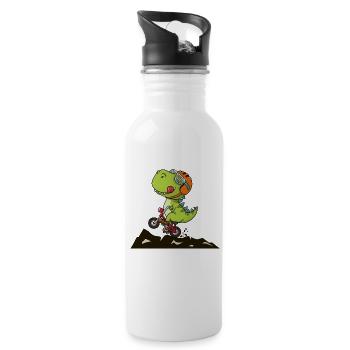 Cool dinosaur rides a bike and listens to music - Water bottle with straw - white - Right