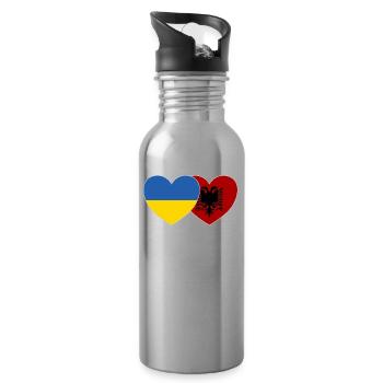 Ukraine Albanien Herz Flagge - Trinkflasche mit integriertem Trinkhalm - Lightsilver - Rechts