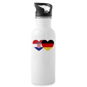 Croatia Germany Flag Heart - Water bottle with straw - white - Right