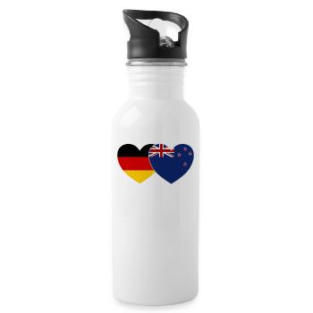 Germany New Zealand Flag Heart - Water bottle with straw - white - Right