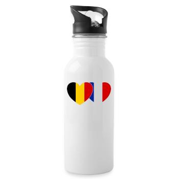 Belgium France Flag Heart - Water bottle with straw - white - Right