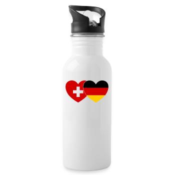 Switzerland Germany Flag Heart - Water bottle with straw - white - Right